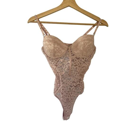 Unknown Tops - Pink lace lingerie teddy padded cups full coverage women's size XS